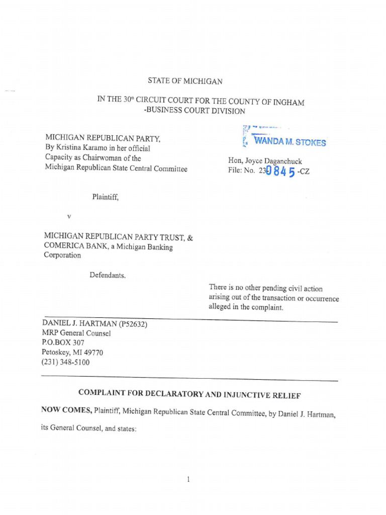 Filed Copy of MI Lawsuit Between GOP Entities PDF