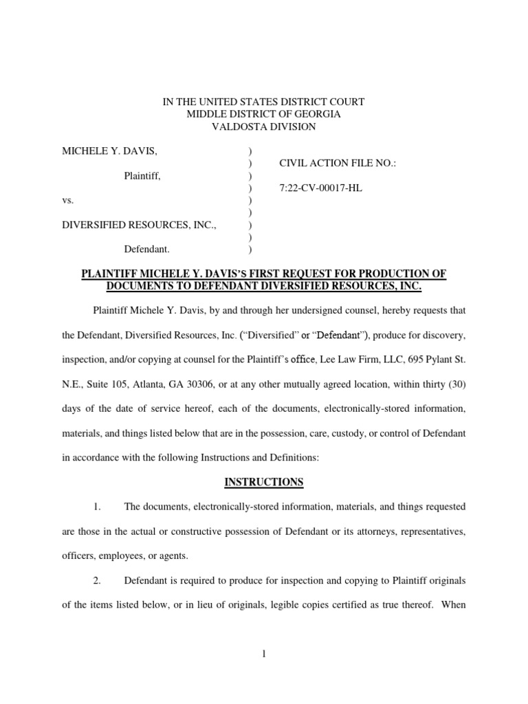 P's First RFPs To Defendant Diversified PDF Americans With