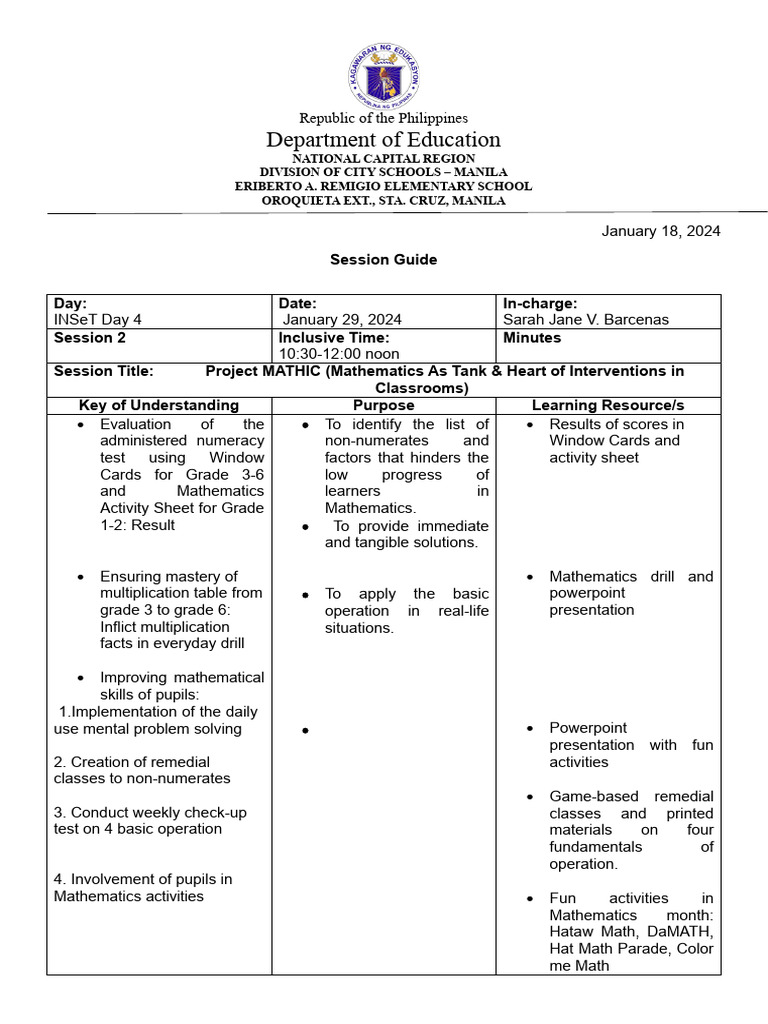 Session Guide Format | PDF | Education Theory | Cognition