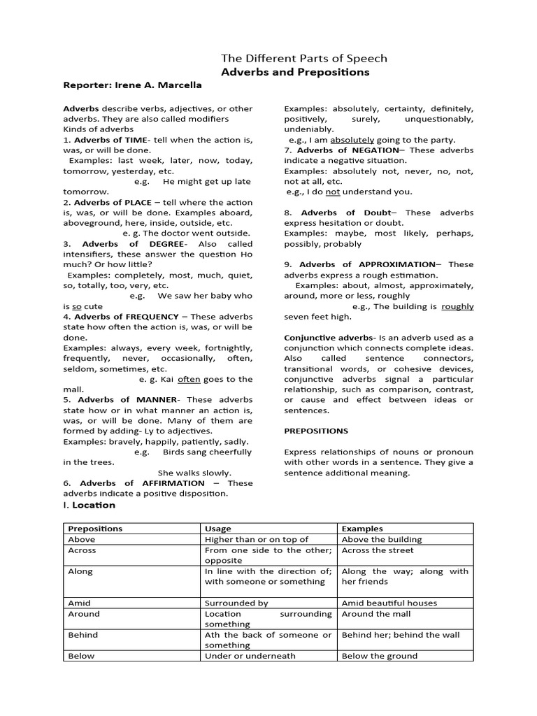 Adverbs And Prepositions Pdf Adverb Preposition And Postposition