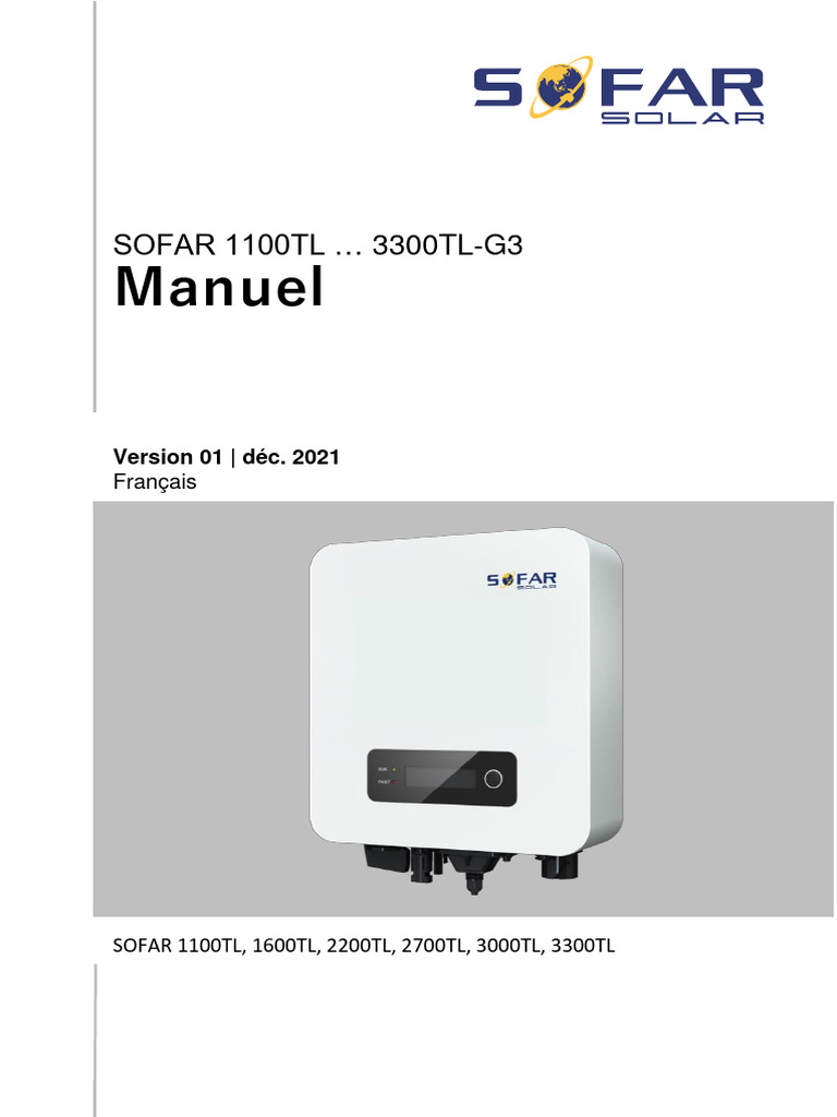 User Manual SOFAR 1.1-3.3KTL-G3 V1 FR | PDF | Connectique | Puissance ...