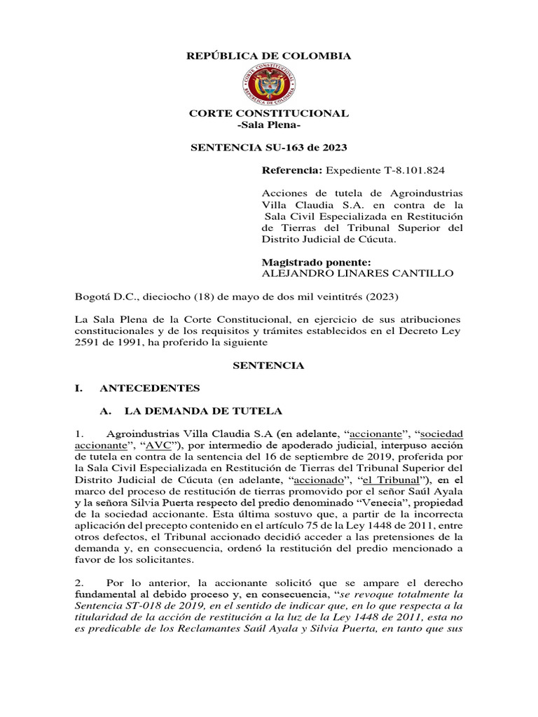 Sentencia Su-163 de 2023 | Descargar gratis PDF | Caso de ley