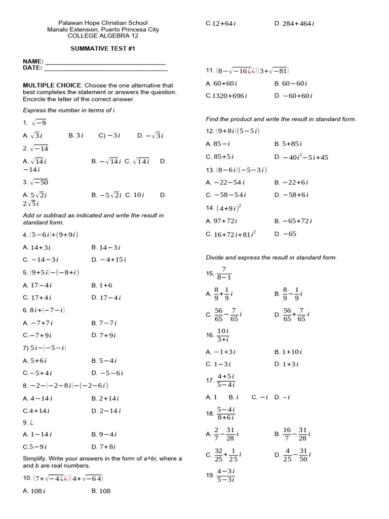 Summative Test Download Free Pdf Mathematics