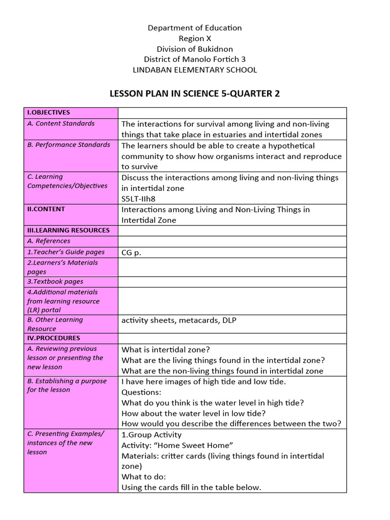 Grade 5 Science Lesson Plan Q2 | PDF | Learning | Teachers