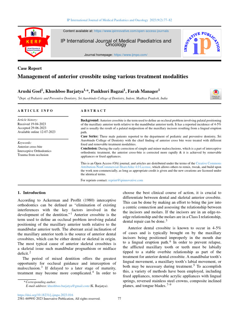 Pediatric Anterior Crossbite Solutions | PDF | Dentistry Branches ...