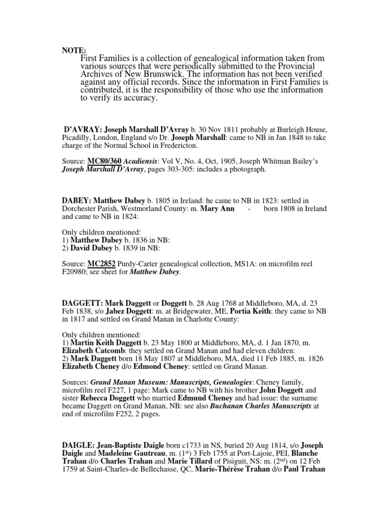 First Families Is A Collection of Genealogical Information | PDF