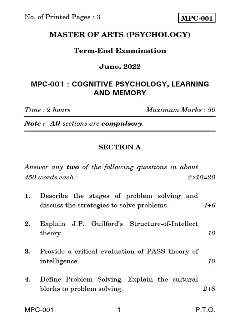 MPC-001 Cognitive Psychology Exam Guide | PDF