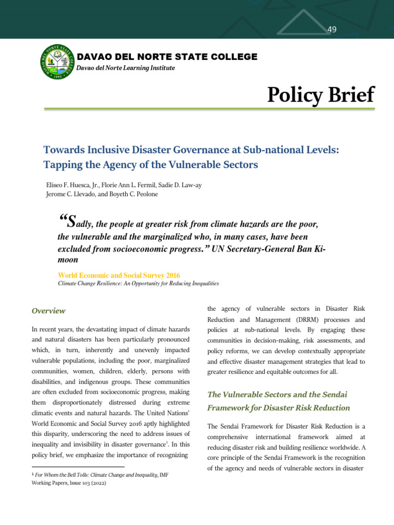 Inclusive Disaster Governance Policy | PDF | Emergency Management ...
