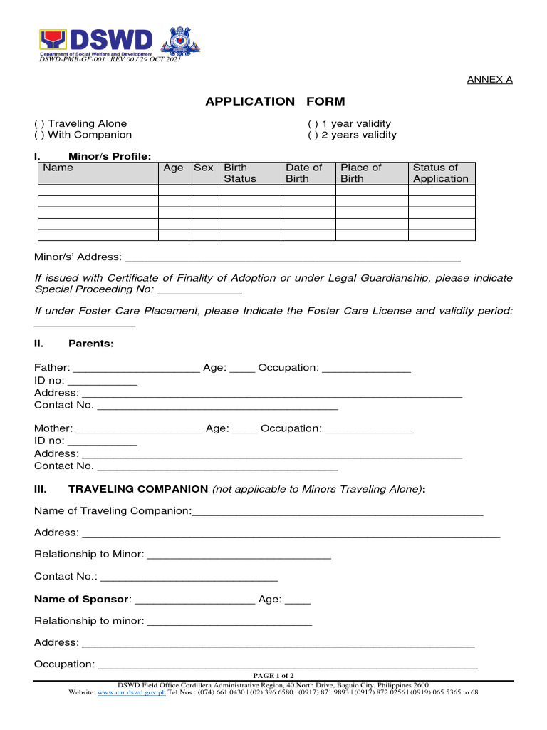 DSWD Travel Clearance Application Form | PDF | Parent | Childhood