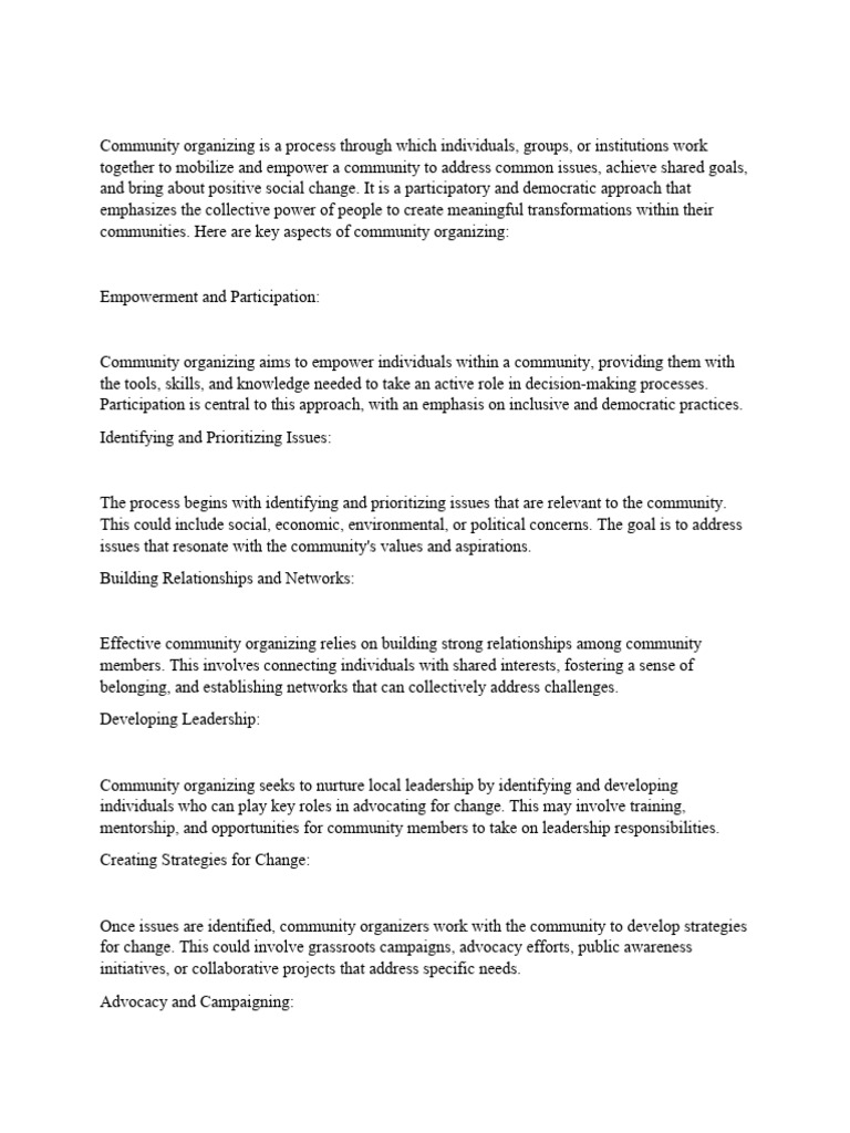 Community Organizing Is A Process Through Which Individuals | PDF ...