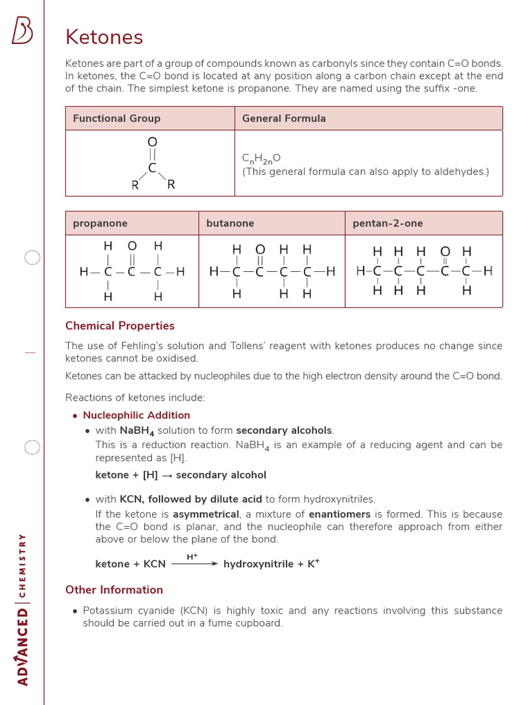 Ketones Homologous Series Information Sheet | PDF