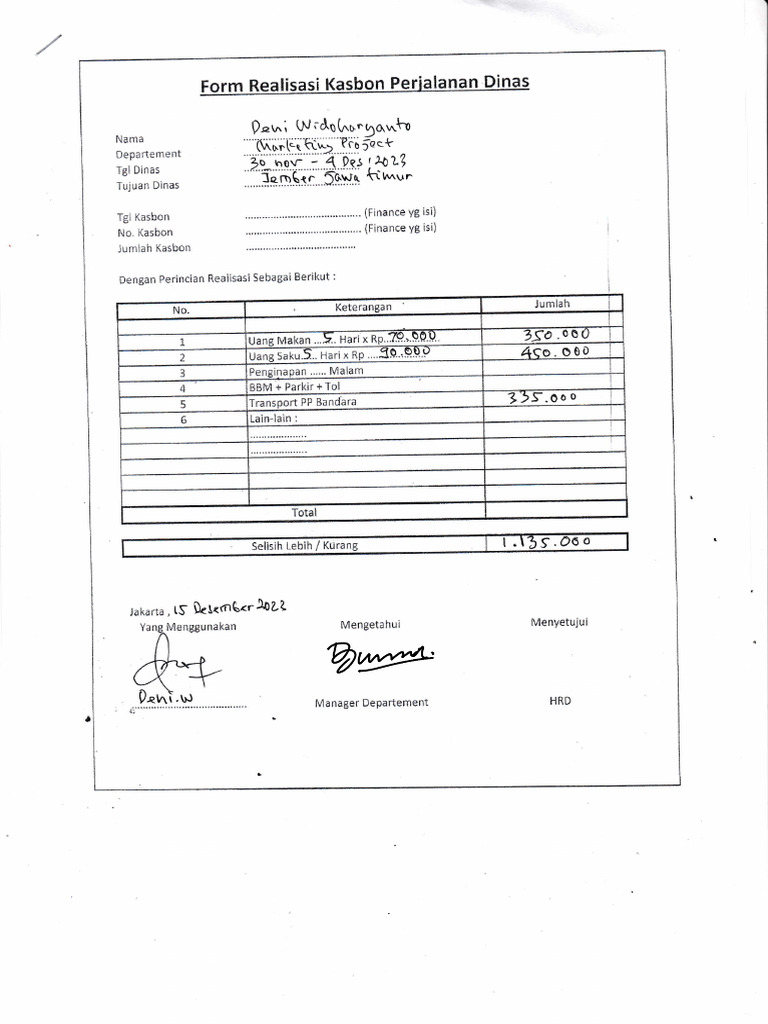 Form realisasi perjalanan dinas pdf