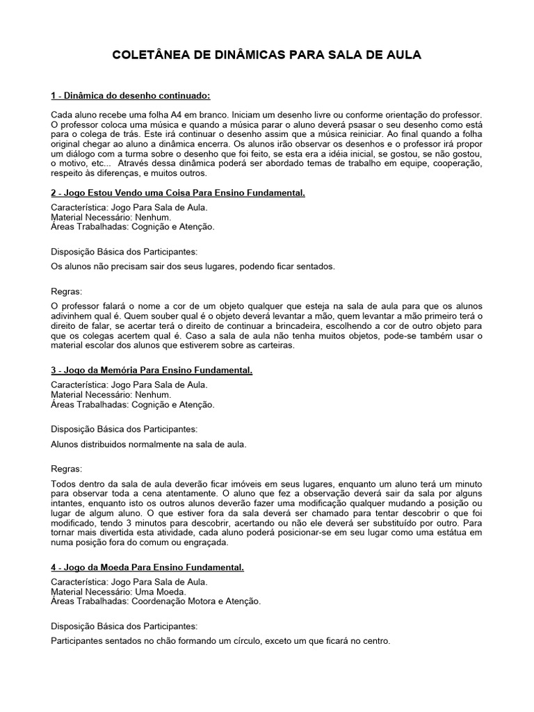 Dinâmicas Para Sala De Aula Pdf