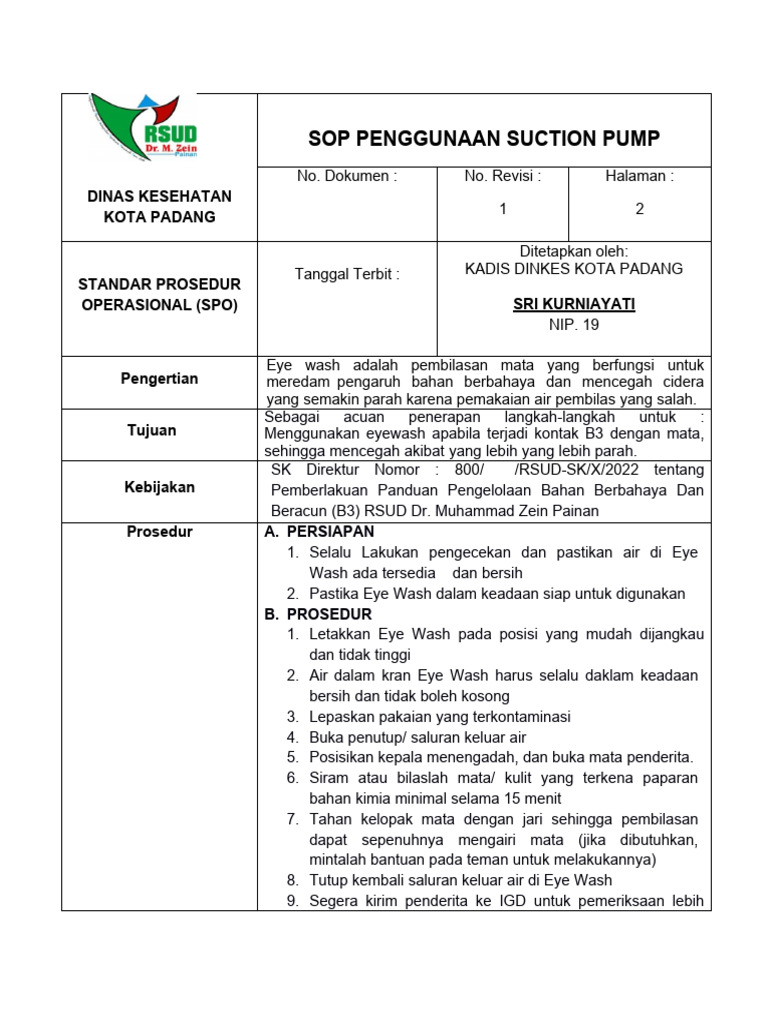 SOP Eye Wash untuk Kontak B3 | PDF