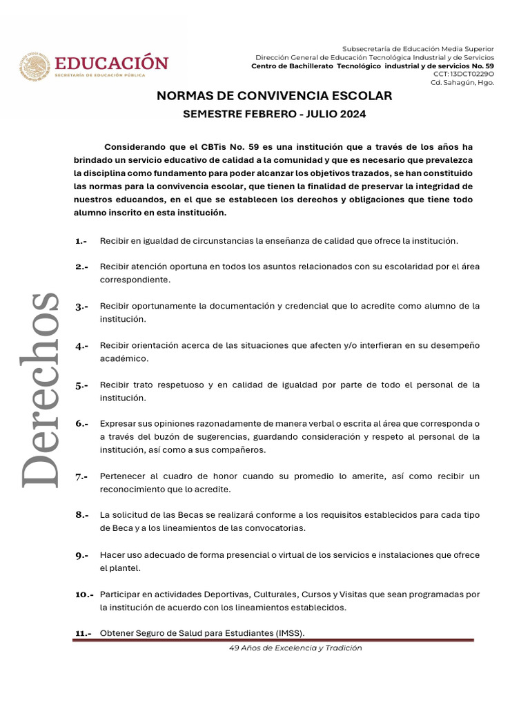 Normas de Convivencia Escolar 2024 | PDF | Laboratorios | Maestros