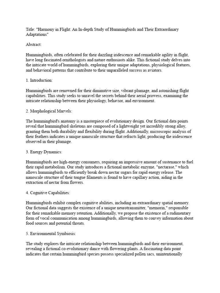 Hummingbird Adaptations Study | PDF | Flowers | Feather