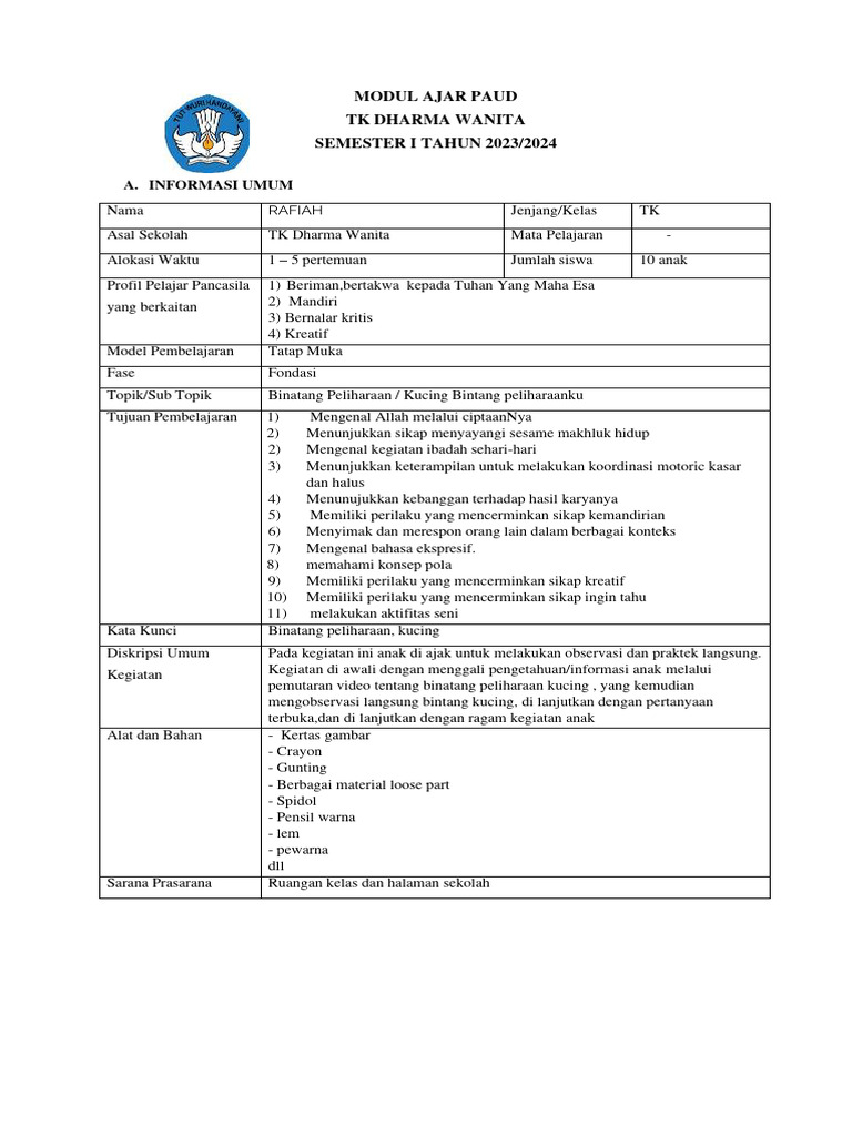 Modul Ajar Rafiah Semester 1 | PDF | Seni & Disiplin Bahasa | Kajian ...