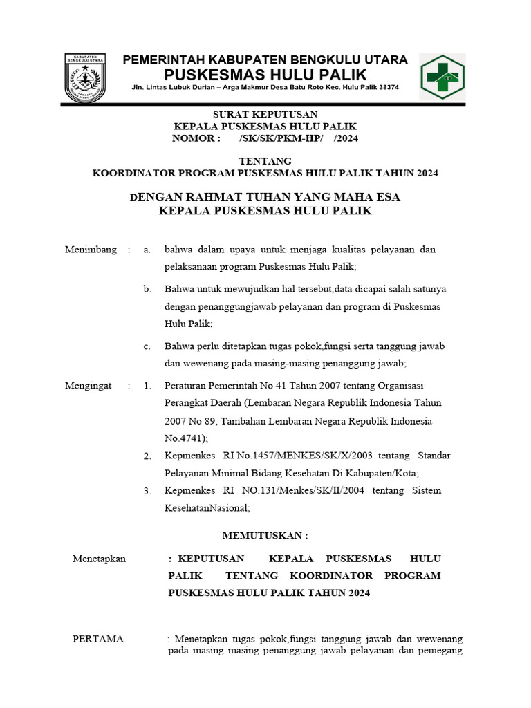 Koordinator Program Puskesmas 2024 | PDF