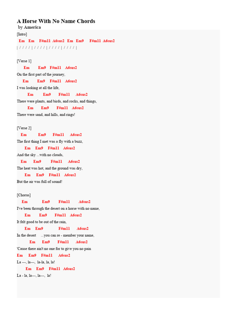 A Horse With No Name Chords | PDF | Song Structure | Musical Forms