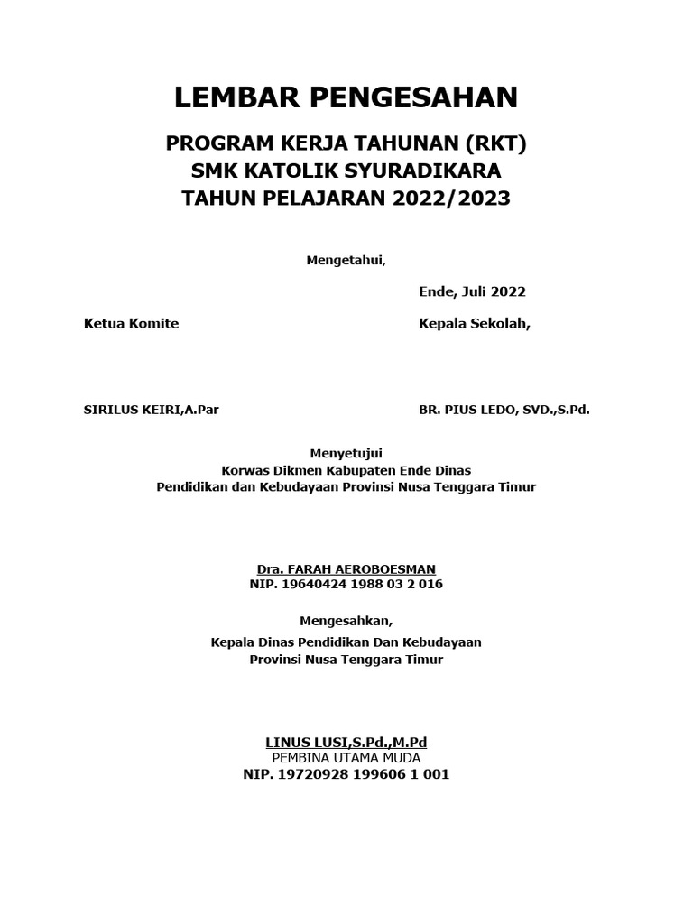 Pengesahan RKT dan RKJM SMK Syuradikara | PDF