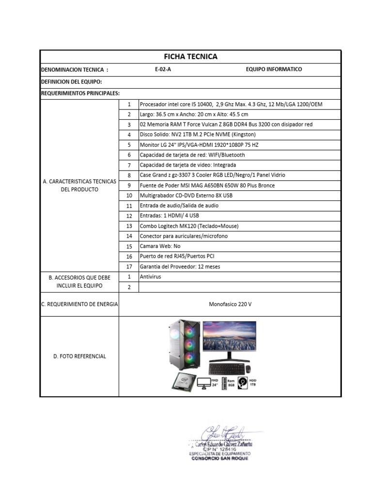Ficha Técnica de Equipos Informáticos | PDF | USB | Hardware de la ...