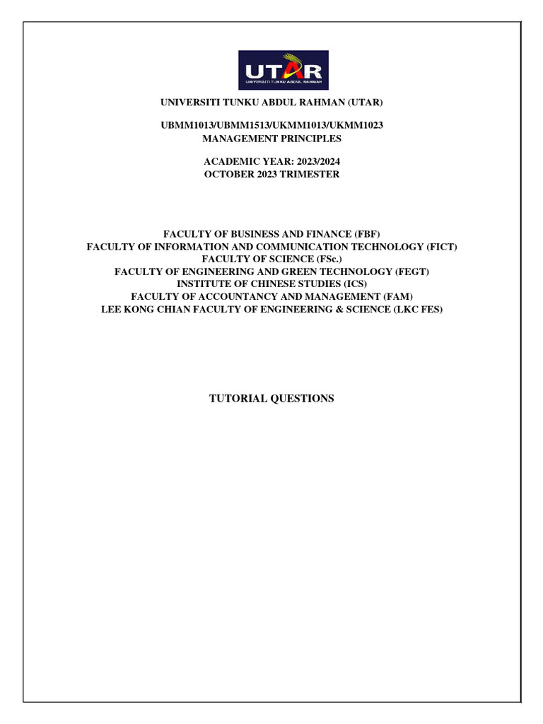 UTAR Management Principles Tutorial Guide | PDF | United Parcel Service