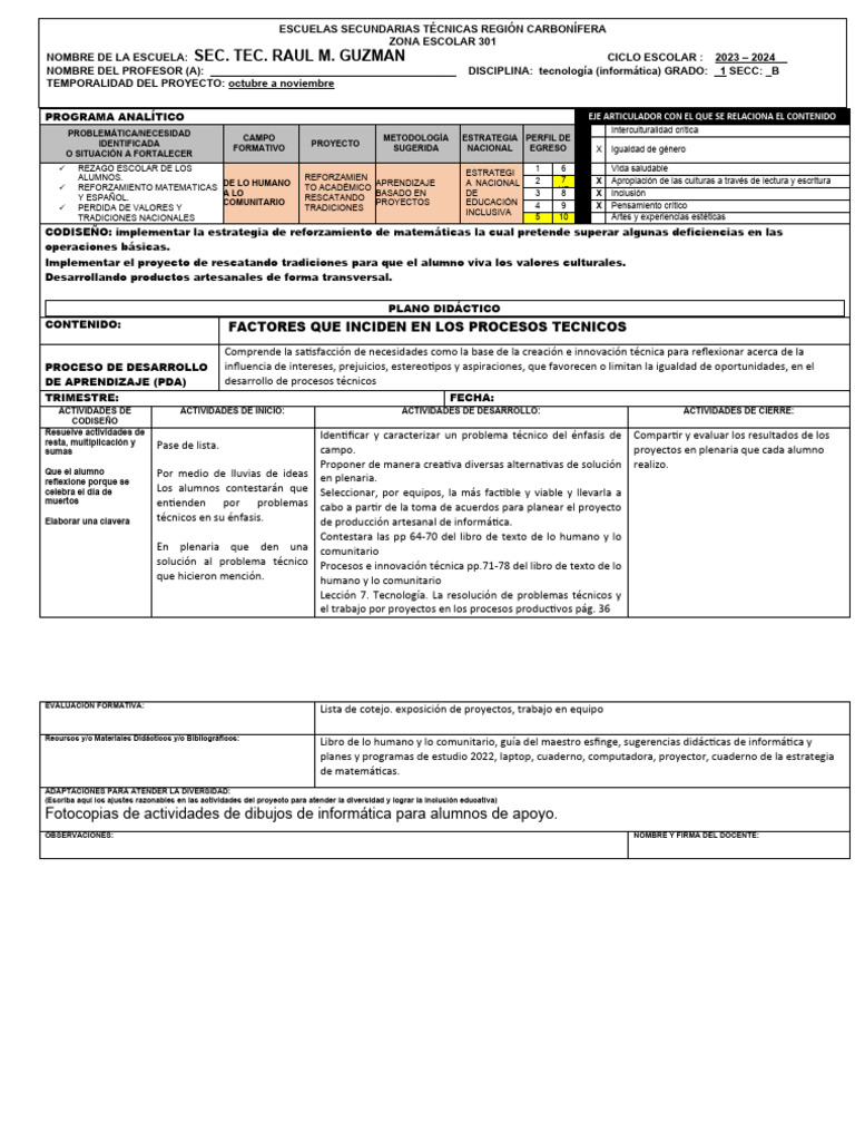 Plan Didactio de Informatica 1 | PDF | Evaluación | Inclusión (Educación)