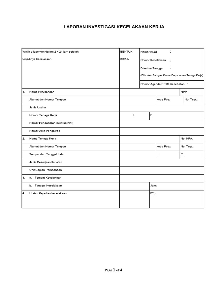Formulir Laporan Kecelakaan Kerja Pdf