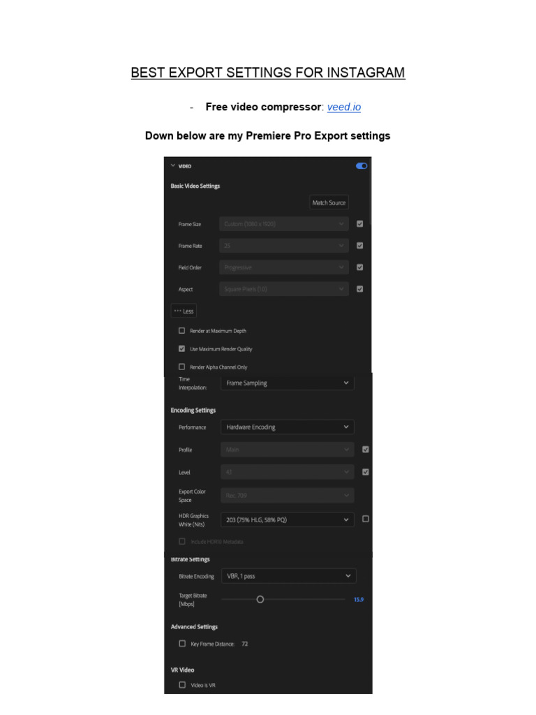 Best Export Settings For Instagram PDF
