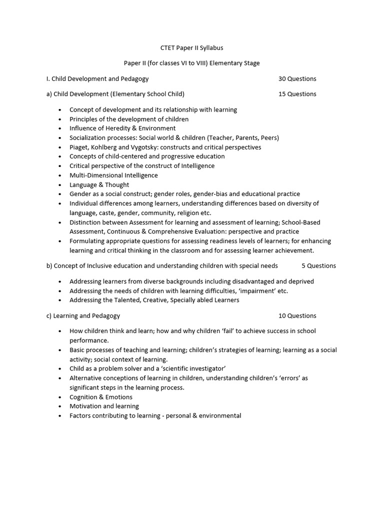 CTET Paper II Syllabus Overview | PDF | Mathematics | Reading Comprehension