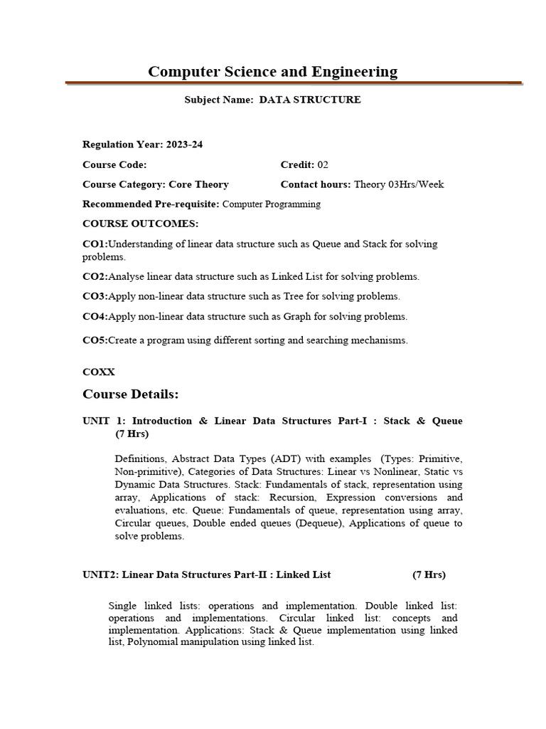 Proposed-Data Structure Syllabus | PDF | Queue (Abstract Data Type ...