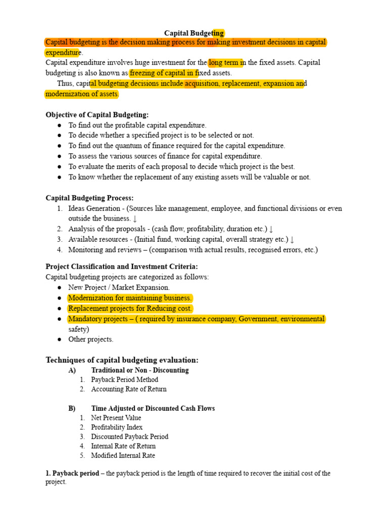 Capital Budgeting Notes (TYBAF) | PDF