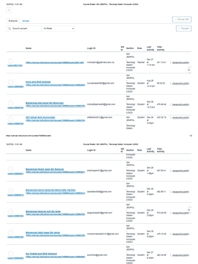 Course Roster - GM JEMPOL - Teknologi Sistem Komputer 2 - 2023 | PDF