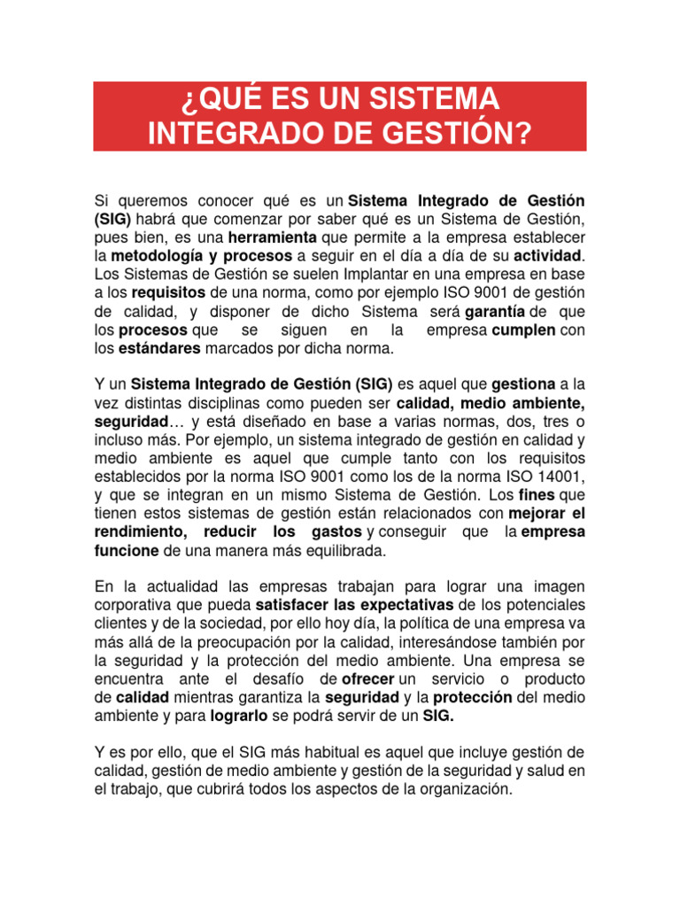 Definición de Sistema Integrado de Gestión | PDF | Calidad (comercial ...
