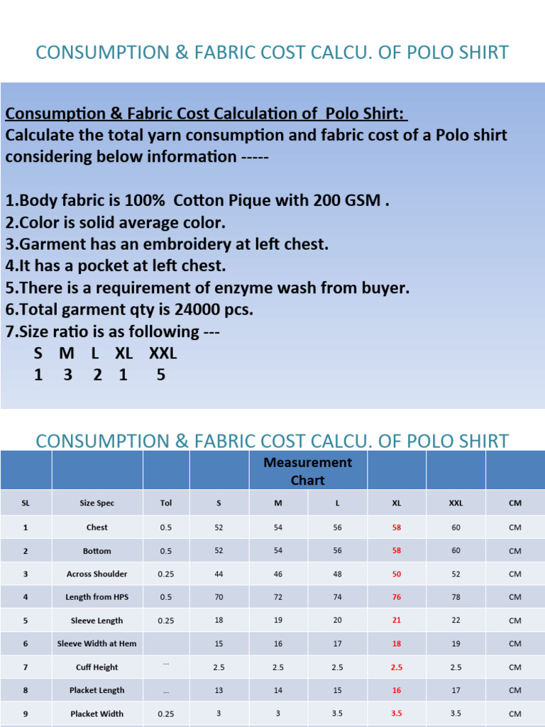 Consumption Calculation of Polo Shirt PDF Textiles Shirt