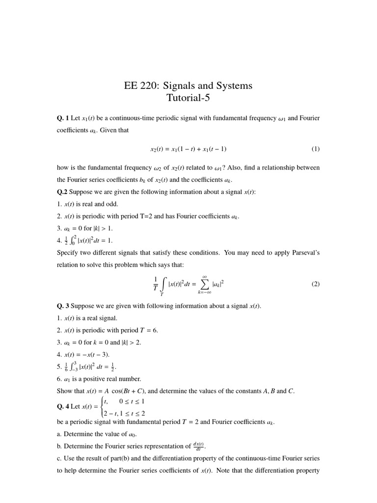 EE 220 Signals and Systems Tutorial5 PDF Fourier Series Signal