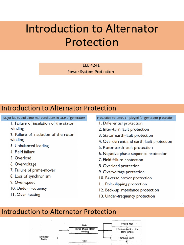 Alternator Protection Schemes Explained | PDF | Resistor | Relay