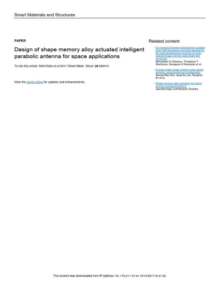 Design of Shape Memory Alloy Actuated Intelligent | PDF | Stress ...