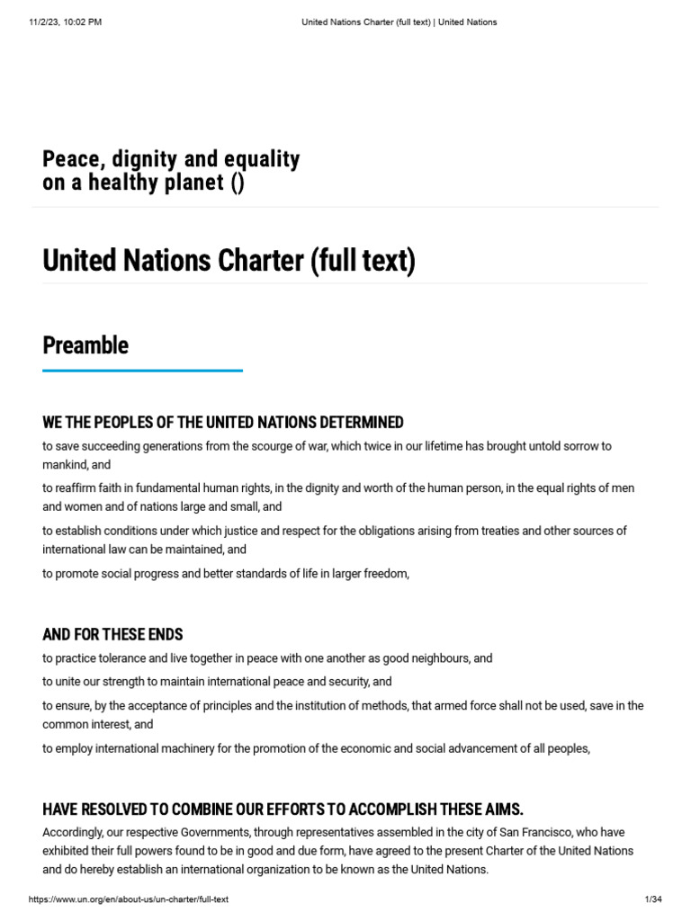 United Nations Charter Full Text | PDF | United Nations | International ...