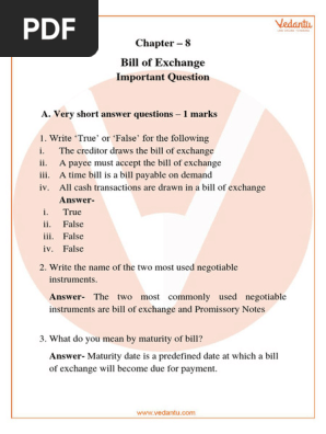 Important Questions for CBSE Class 11 Accountancy Chapter 8 - Bill of Exchange
