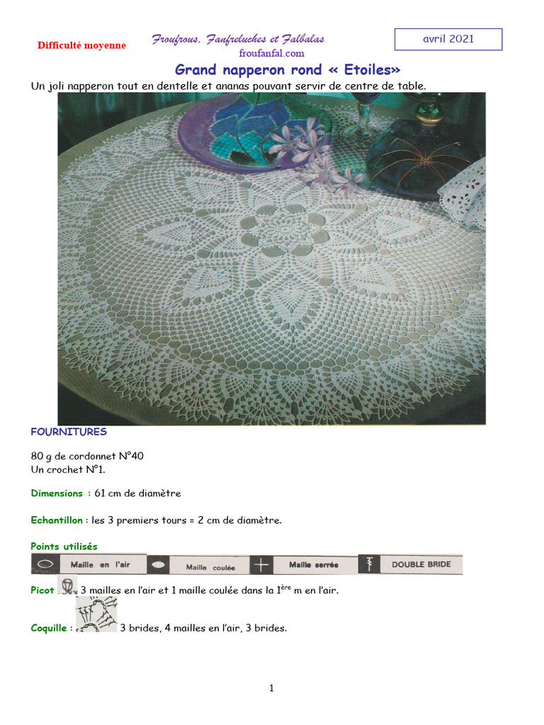 Grand napperon rond au crochet gratuit | PDF | Crochet | Couture