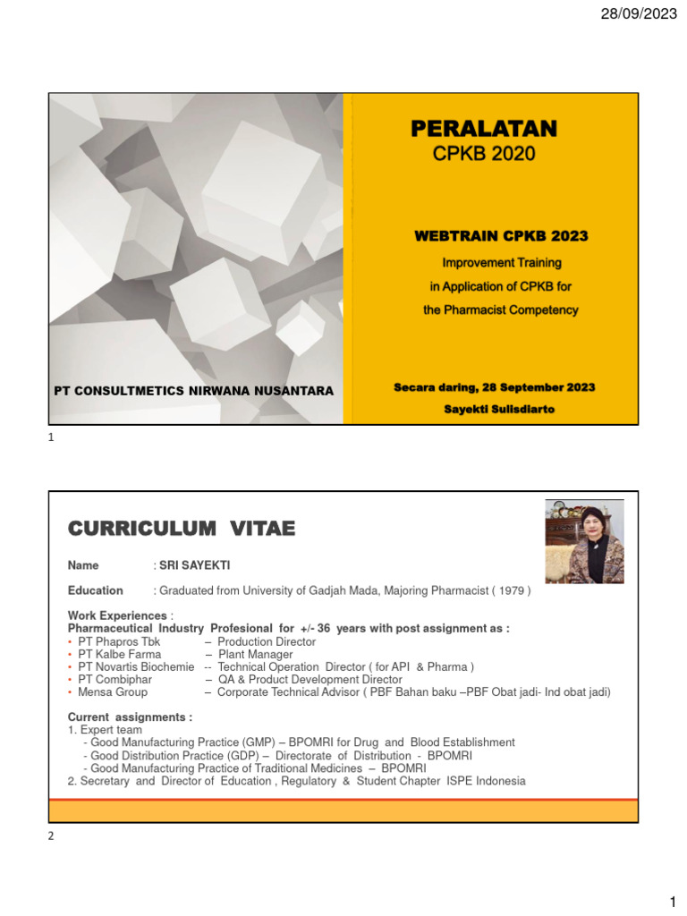 1.peralatan - CPKB 2020 - Pelatihan CPKB PT CNN - Daring 28 Sep 2023 | PDF