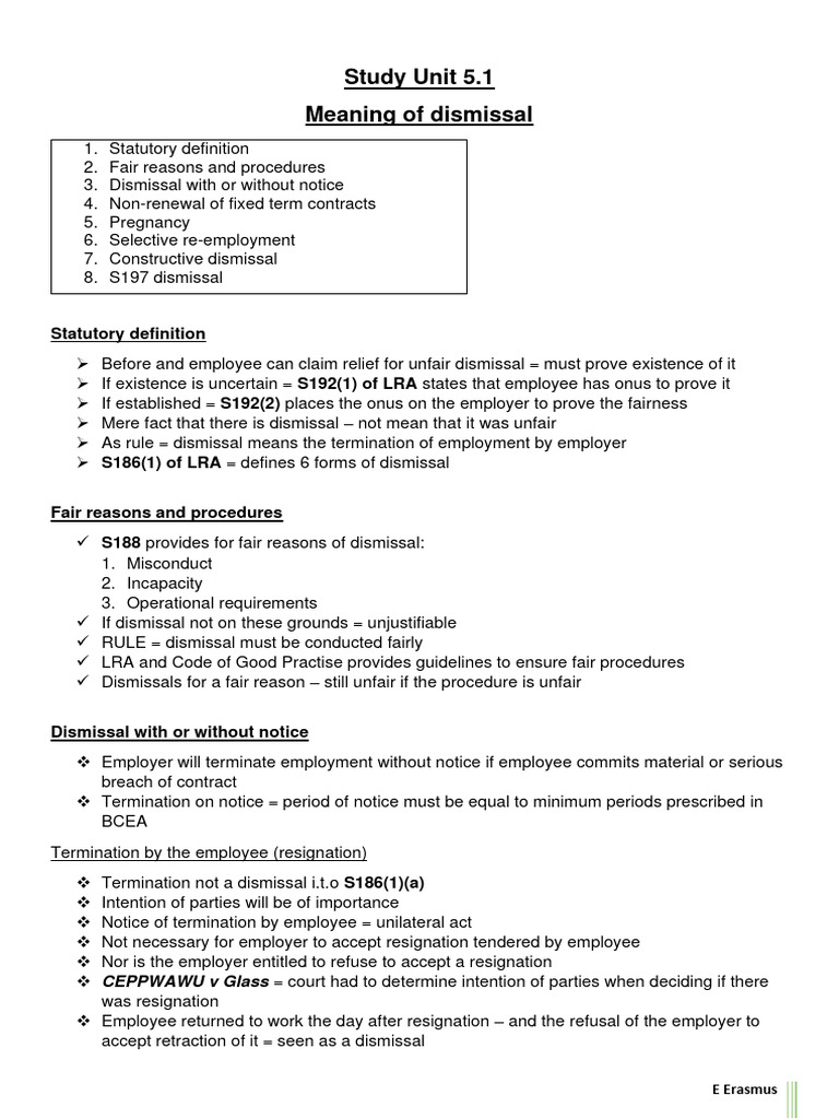 Understanding Dismissal in Employment Law | PDF | Employment | Ethical ...