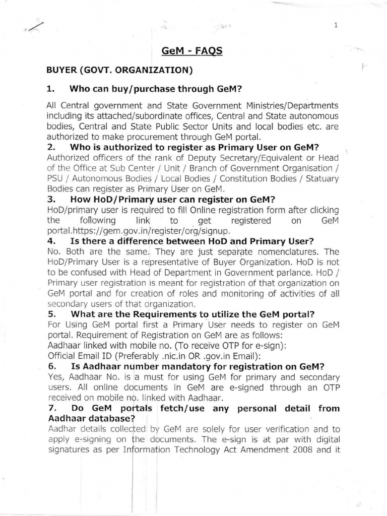 GeM Portal User Roles and FAQs | PDF