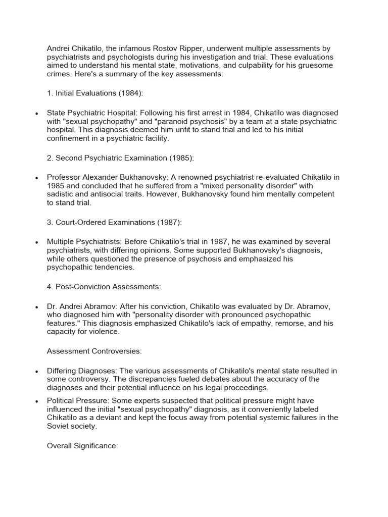 Andrei Chikatilo Pdf Psychopathy Psychiatry