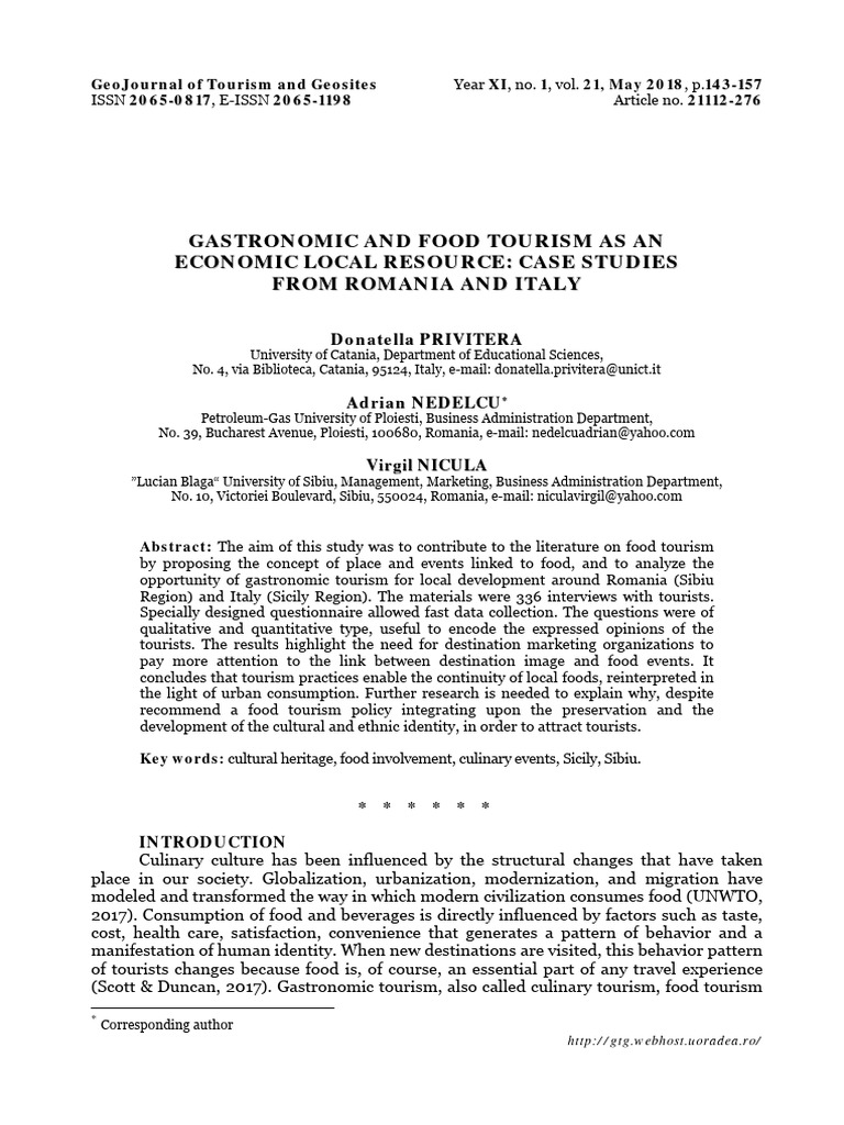 Gastronomic And Food Tourism As An Econo Pdf Tourism Gastronomy