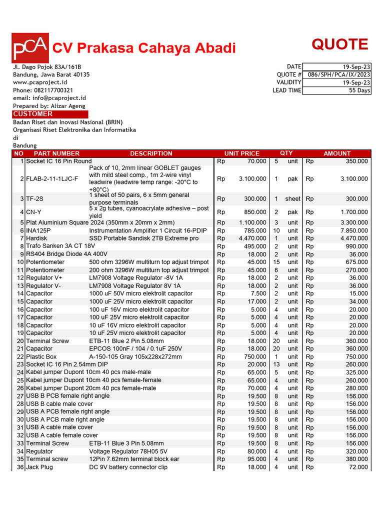 Bandung Electronics Quotation Details | PDF | Electrical Connector ...