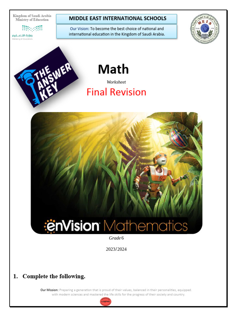 Worksheet Answer Key Final 1 Grade 6 | PDF | Numbers | Number Theory