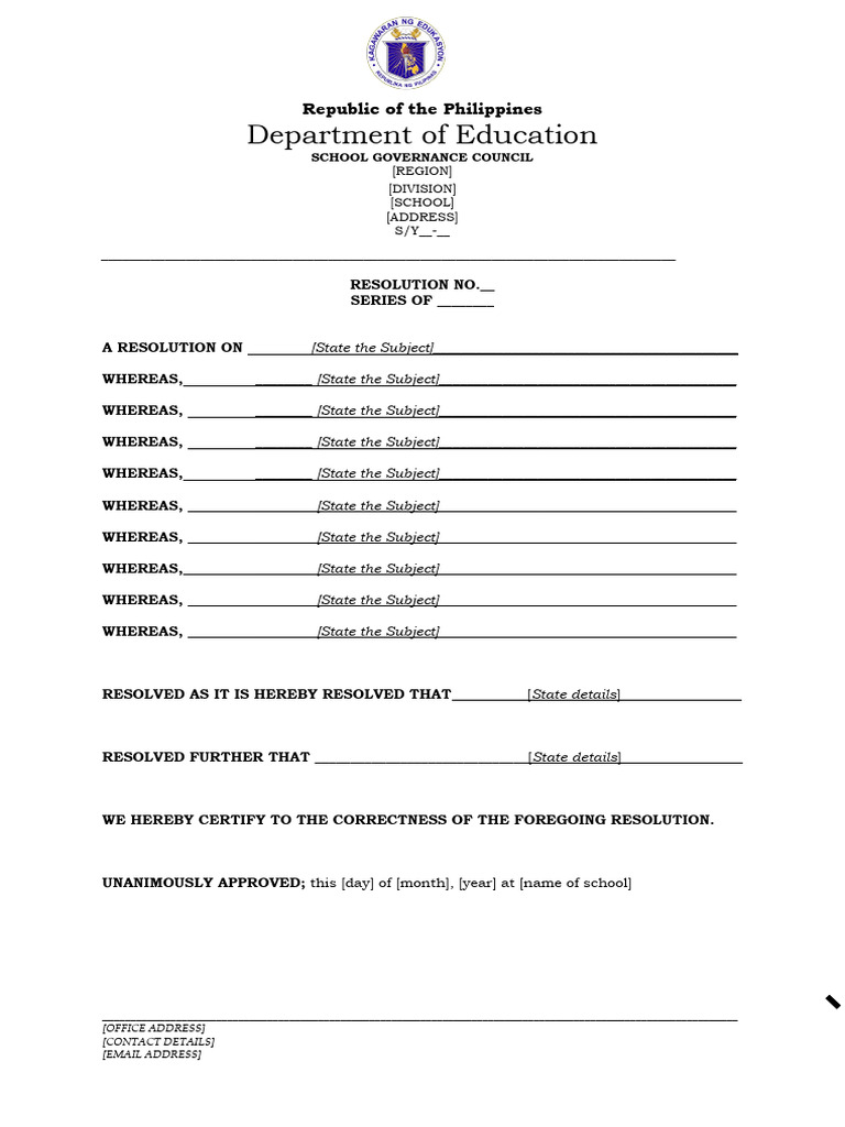 SGC Resolution Template for Schools | PDF | Government