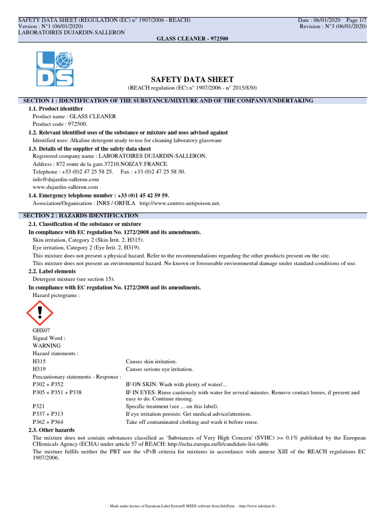 Glass-Cleaner 06012020 en | PDF | Dangerous Goods | Occupational Safety ...